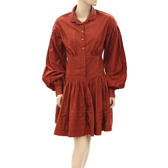 268344 Merlette Buttondown Taylor Blouson-Sleeve Poplin Mini Shirt Dress XS-2 - Picture 5 of 9